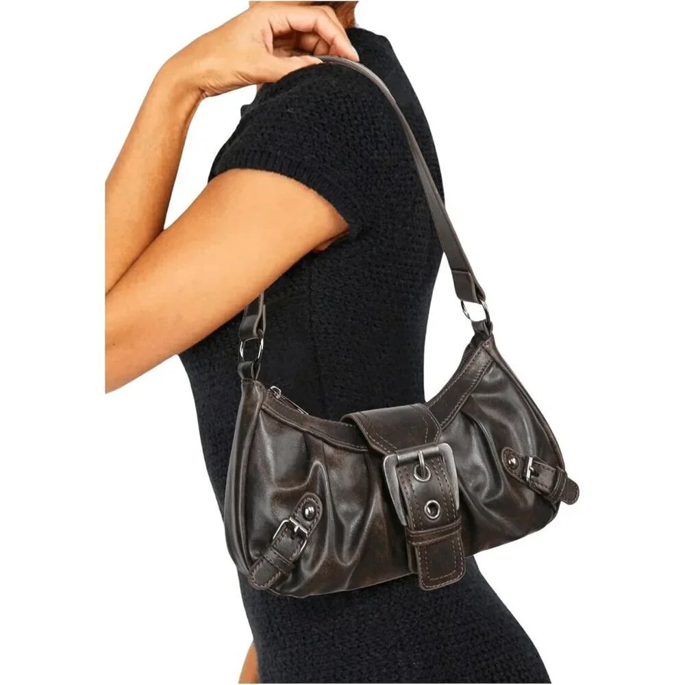 Women's Faux Leather Purse Vintage Crescent Bag Medium Size Shoulder Clutch